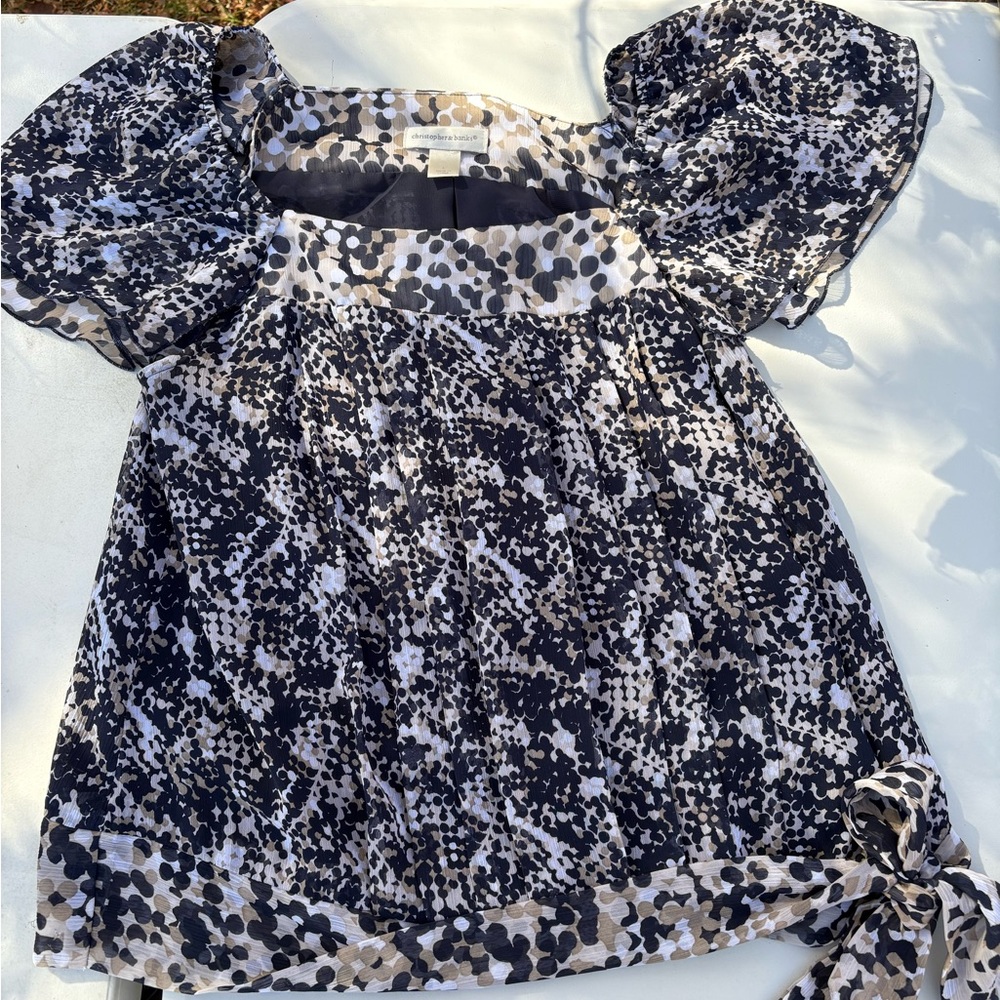 Christopher & Banks Blue, Tan and White Patterned Blouse